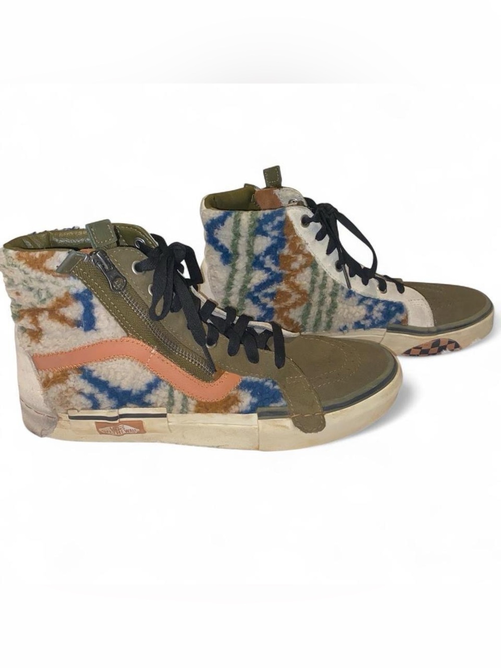 Vans High-Top Mixed Media Sneakers in Olive, Blue, Rust, Cream